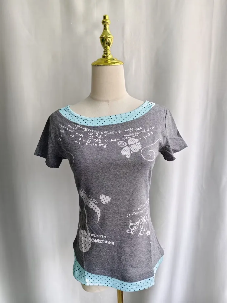 Kimutomo Women T Shirts Polka Dot Printed Short Sleeve Slim Grunge Gothic Y2k Aesthetic Harajuku Tops Ladies Fashion Casual Tee - Image 3