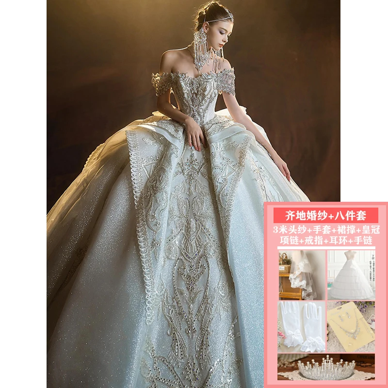 One-shoulder heavy Industry luxury haute couture new textured large tail main fabric dress - Image 7