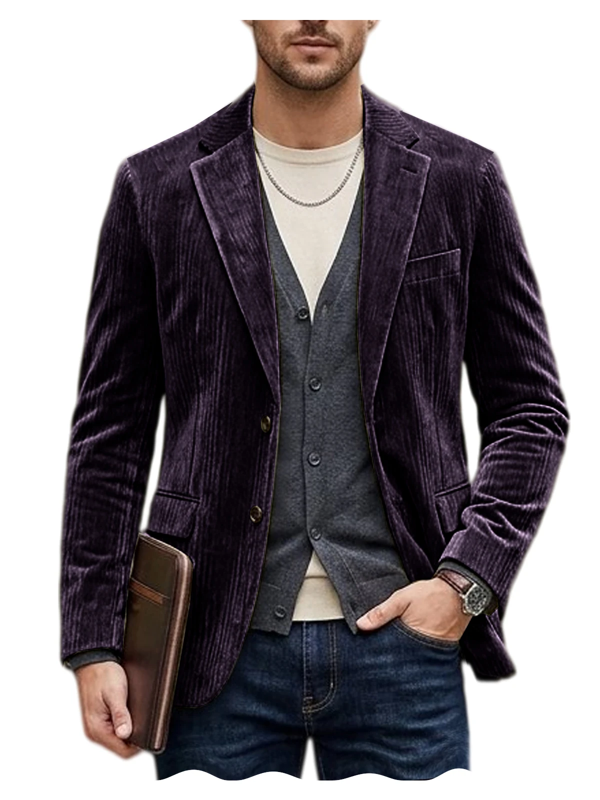 Men's Corduroy Blazer Jacket Casual Double-Sided Snow Cotton Slim Fit Notched Lapel Sport Coat for Business Daily Wear - Image 15
