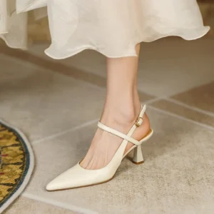 Genuine Leather Pointed Toe Slingback Heels for Women – High 5‑8 cm