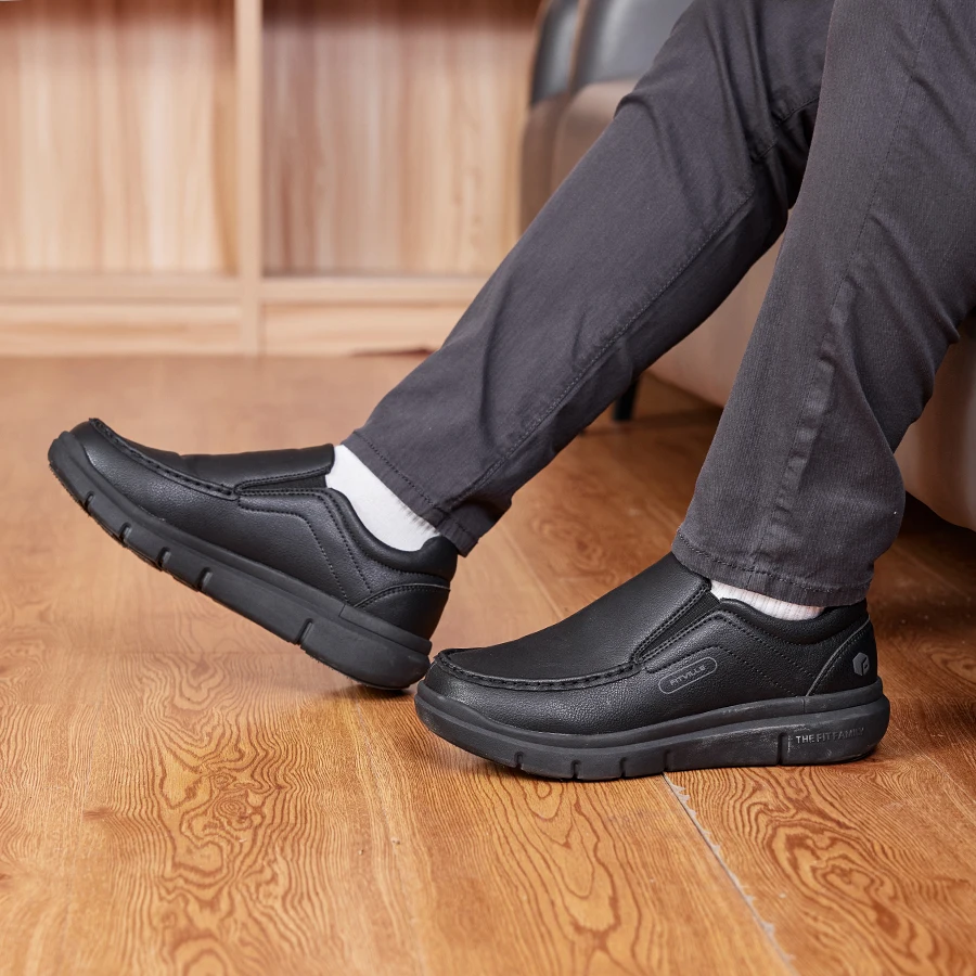 FitVille Men’s Wide‑Fit PU Slip‑On Loafers with EVA Arch Support - Image 3