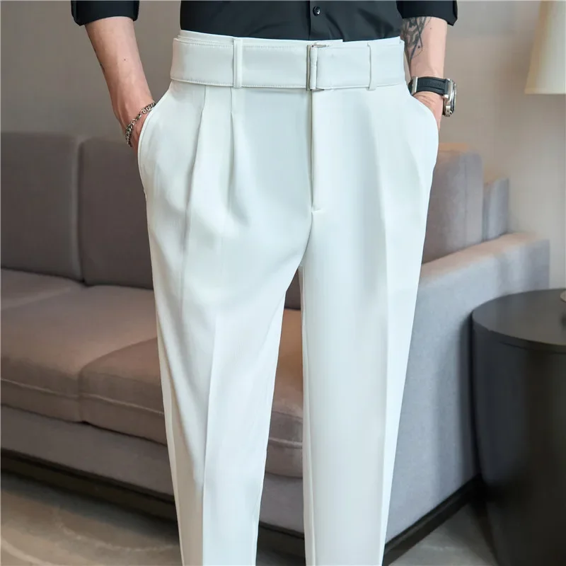 High Waisted Suit Pants Polyester Cotton Slim Fit - Image 3