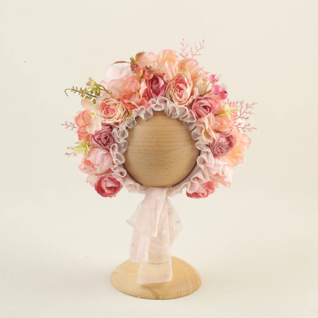 Floral Baby Bonnet – Cute Polyester & Wool – Vintage Newborn Hat - Image 5