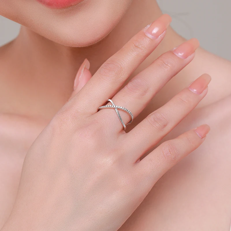 MODIAN 925 Sterling Silver Cross Ring with Clear CZ – Women's - Image 2