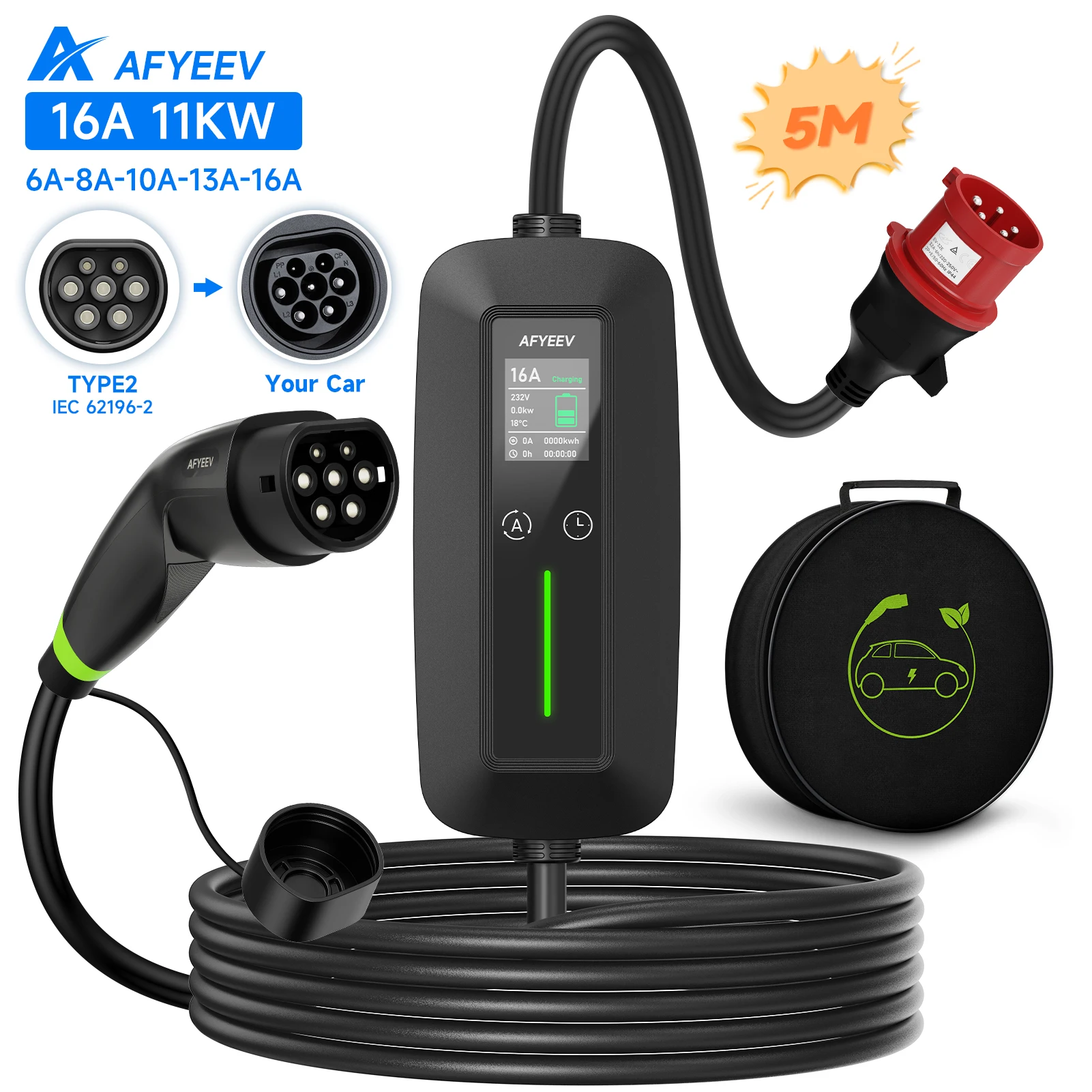 AFYEEV Type2 Portable EV Charger 11KW 16A GBT Electric Car Charger Fast Charging with Setting Charging Time CEE Plug Wallbox - Image 9
