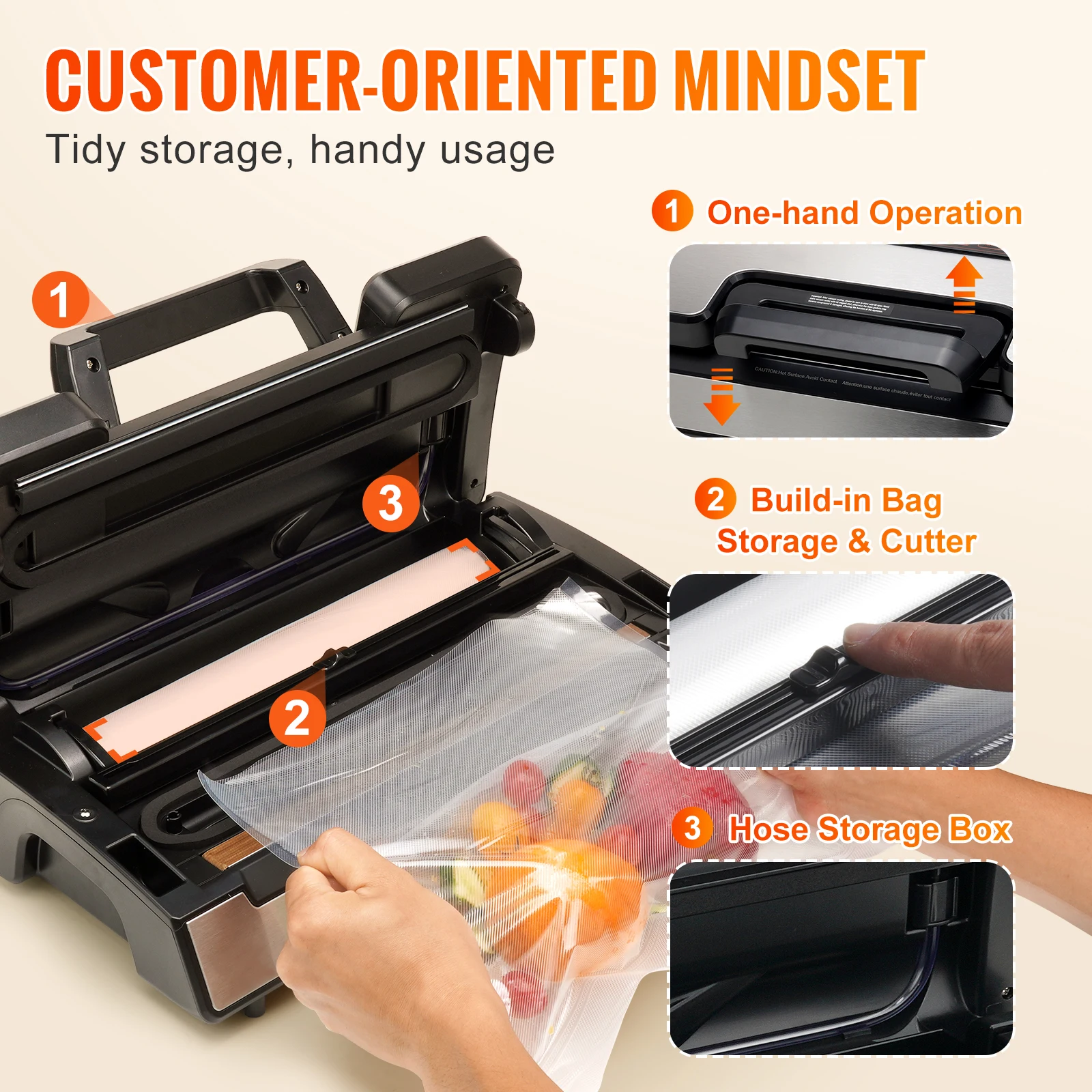 SucceBuy 130W Vacuum Sealer with 90 kPa Suction, Built‑in Cutter & Bag Roll - Image 5