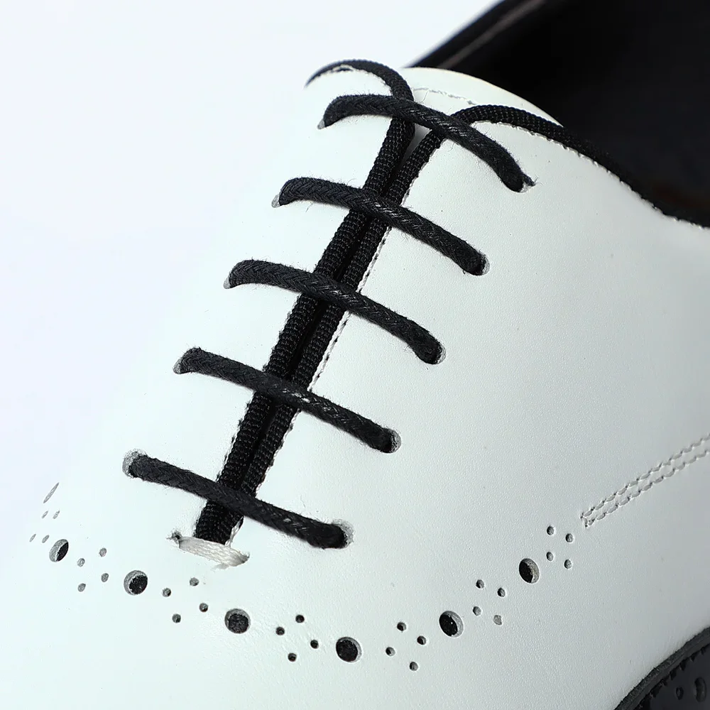 Men's White & Black Cow Leather Wingtip Brogue Oxford Shoes - Image 6
