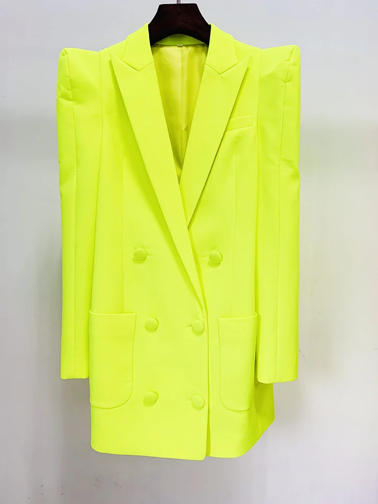 Women's Strong Shoulder Double-Breasted Long Blazer - view 3