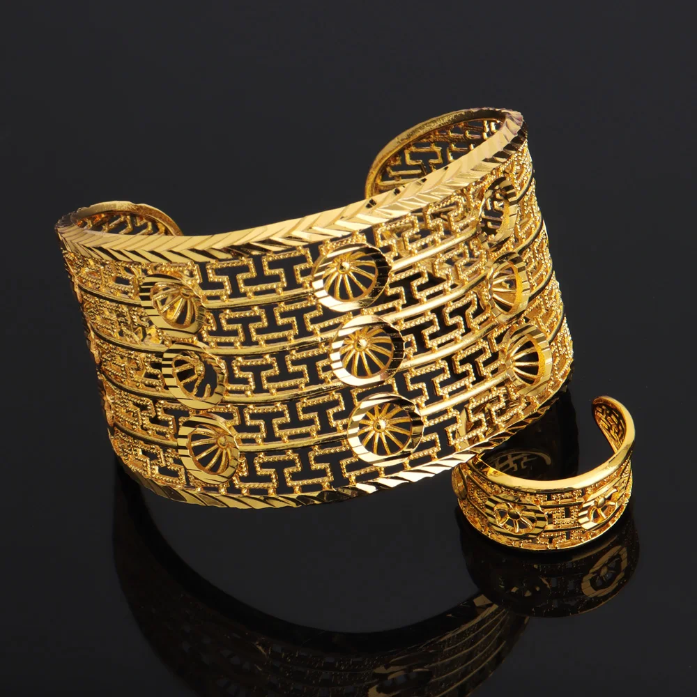 Gold‑Plated Multi‑Layer Bangle & Multi‑Bead Ring Set – Adjustable Bracelet & Ring - Image 5