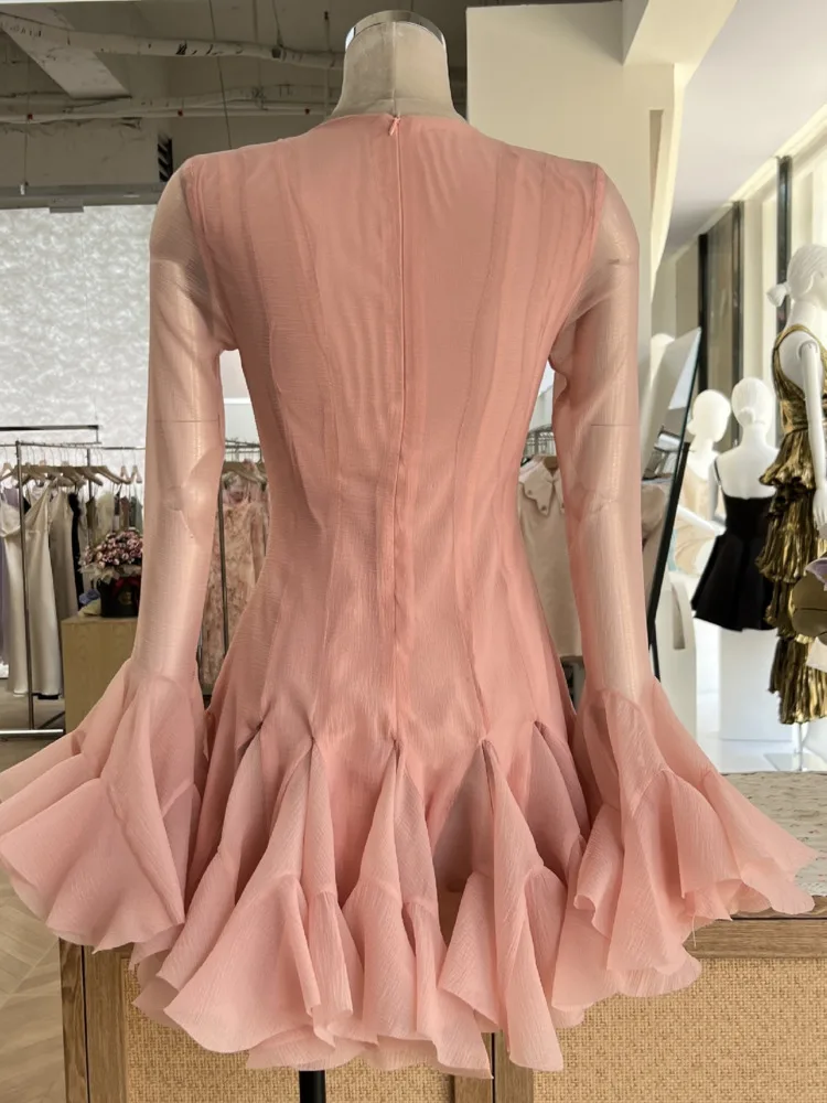 Women's Flower Buckle Long Sleeve Mini Dress - view 4