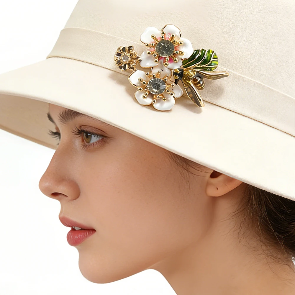 4-Piece Vintage Floral Brooch Set – Hand‑Painted Enamel & Crystal Accents - Image 6