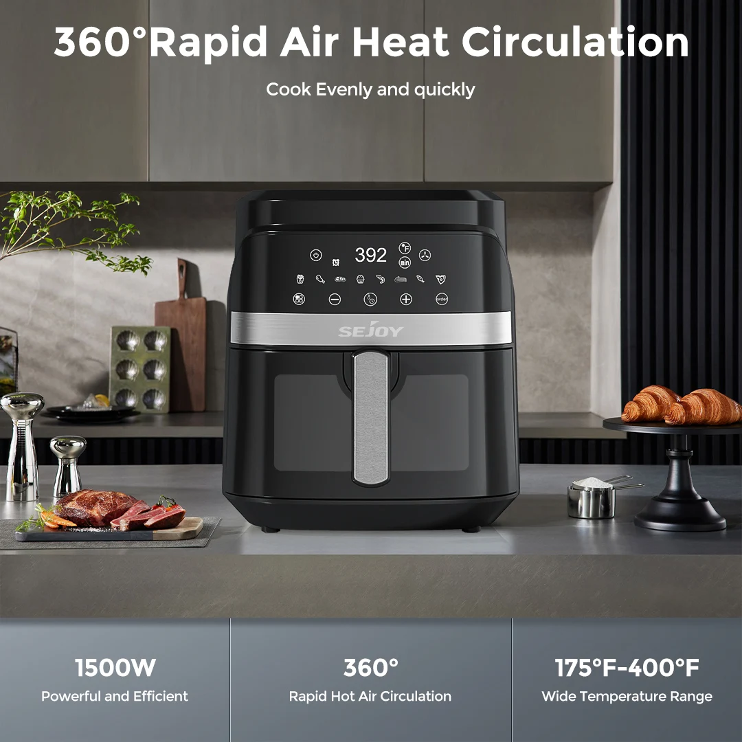 Sejoy 6-Quart 8-in-1 Air Fryer Oven – 1500W, 8 Touch Presets - Image 5