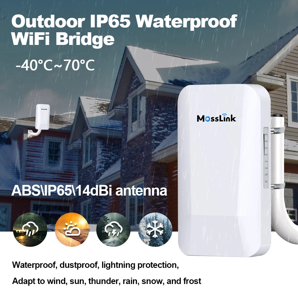 Mosslink Long Range 1-2km Outdoor Cpe Waterproof Wifi AP 300mbps Point to Multipoint Wireless Bridge for Elevator Cctv Camera - Image 3