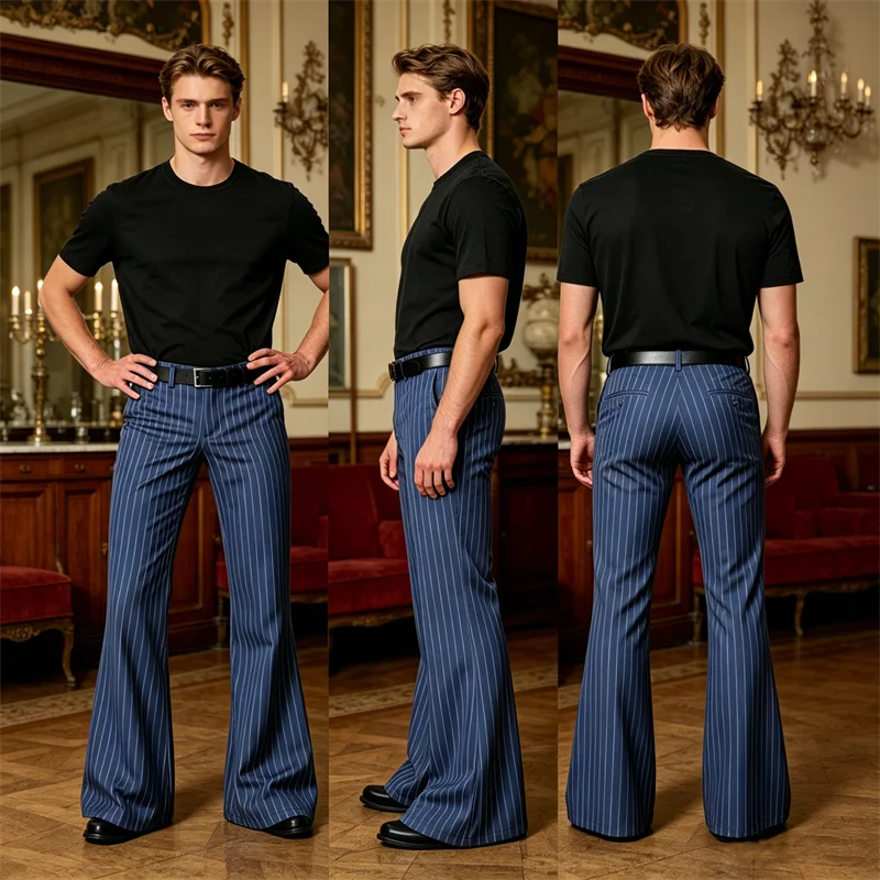 Men's Polyester Pinstripe Flared Pants - Image 5