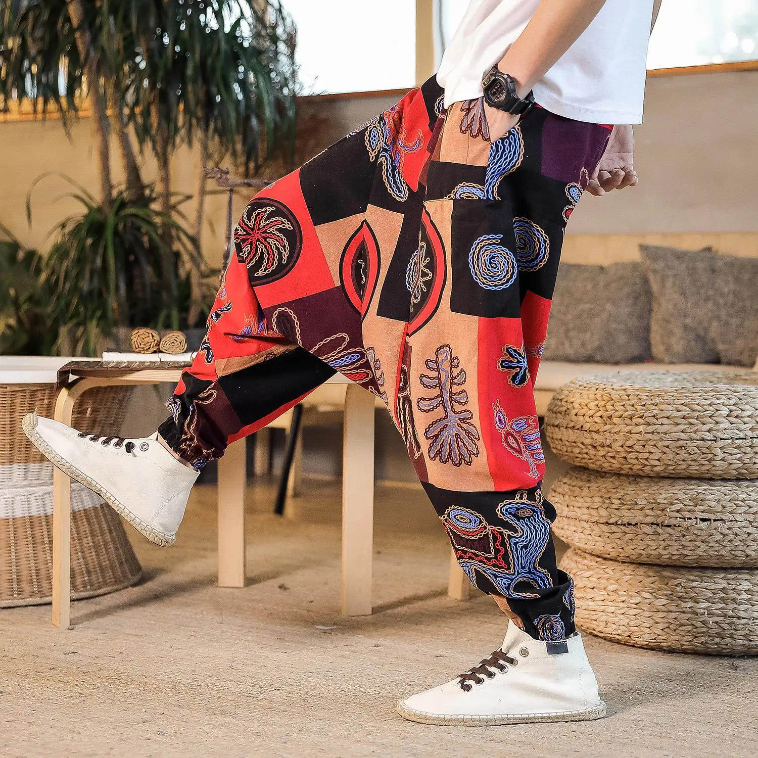 Pants Print Men New Retro Drop Crotch Joggers Men's Harem Pants Baggy Loose Nepal Style Men Casual Oversize Drop-crotch Trousers - Image 5