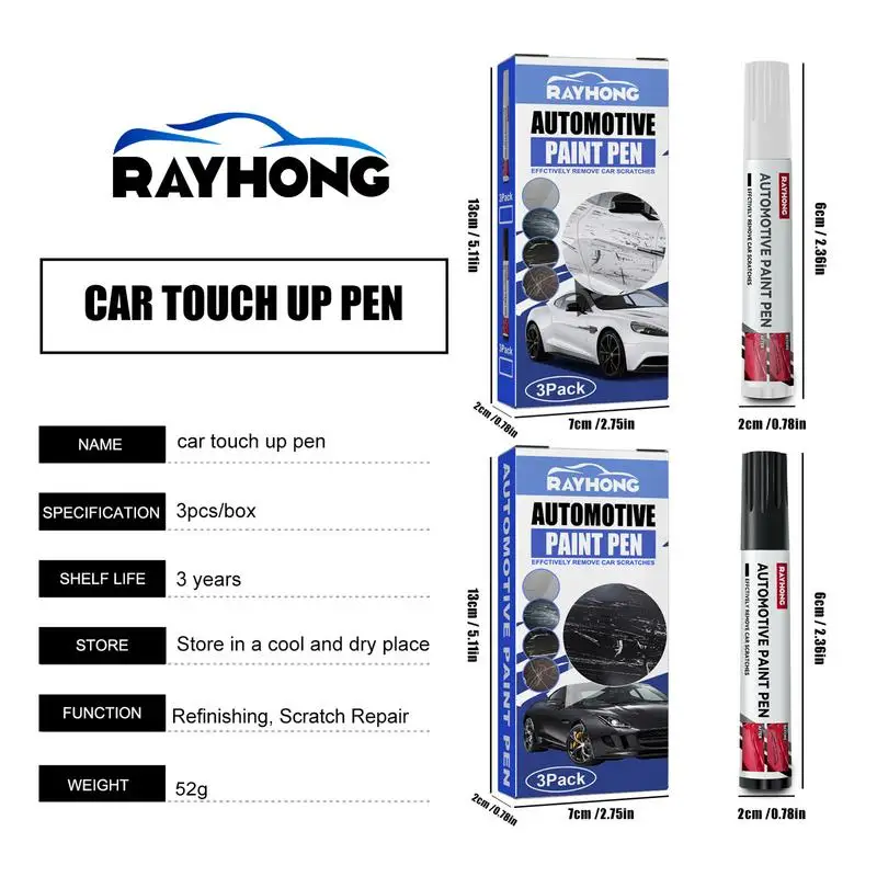 3pcs Portable Black, White Car Scratch Repair Pen Paint Care Coat Applicator Waterproof Auto Scratch Remover Paint - Image 2