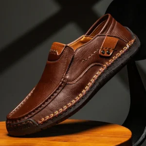 Leather Men's Handmade Slip-On Loafers – PU Lining, Rubber Sole