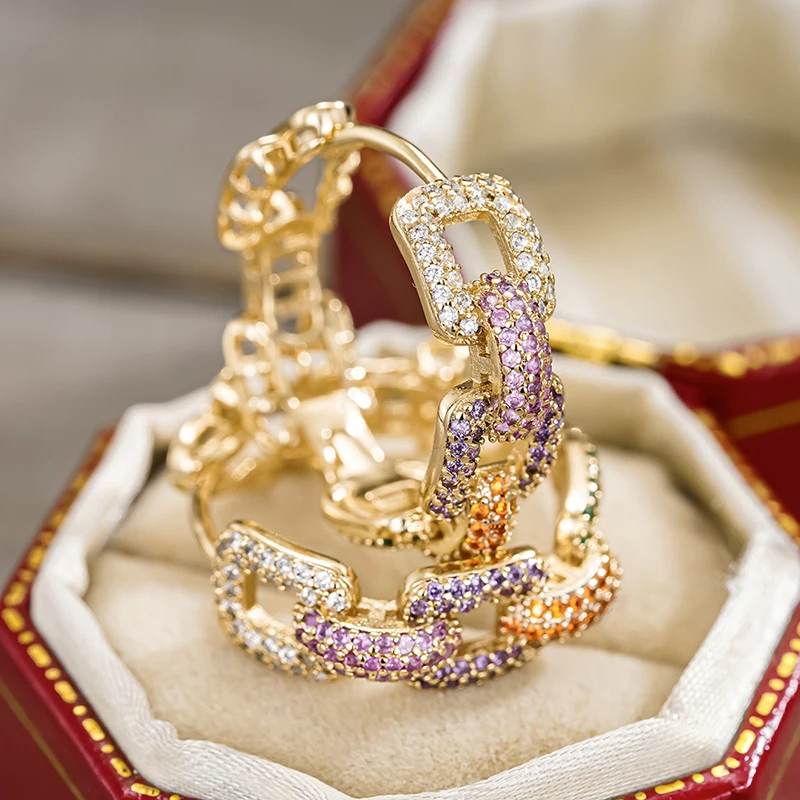 Huitan Gold‑Colored Brass Hoop Earrings with Cubic Zirconia - Image 4