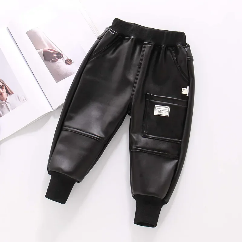 Children Casual Leather Pants Girls Winter Thick Boys Warm Pants Kids Long Trousers Baby Girls PU Pants 2-8 Years - Image 8