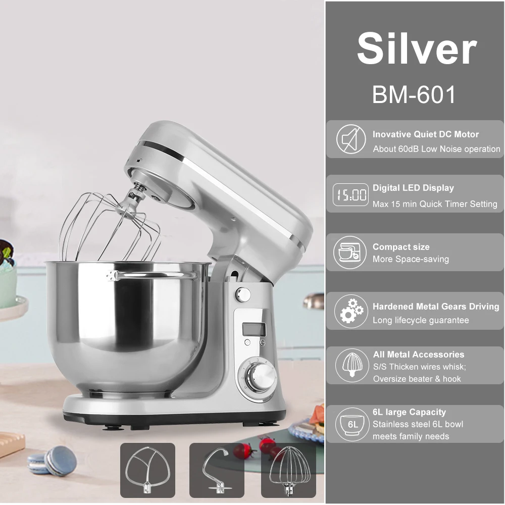 BioloMix 6L Stand Mixer, 1200W DC Motor, 6‑Speed, Stainless Bowl - Image 9