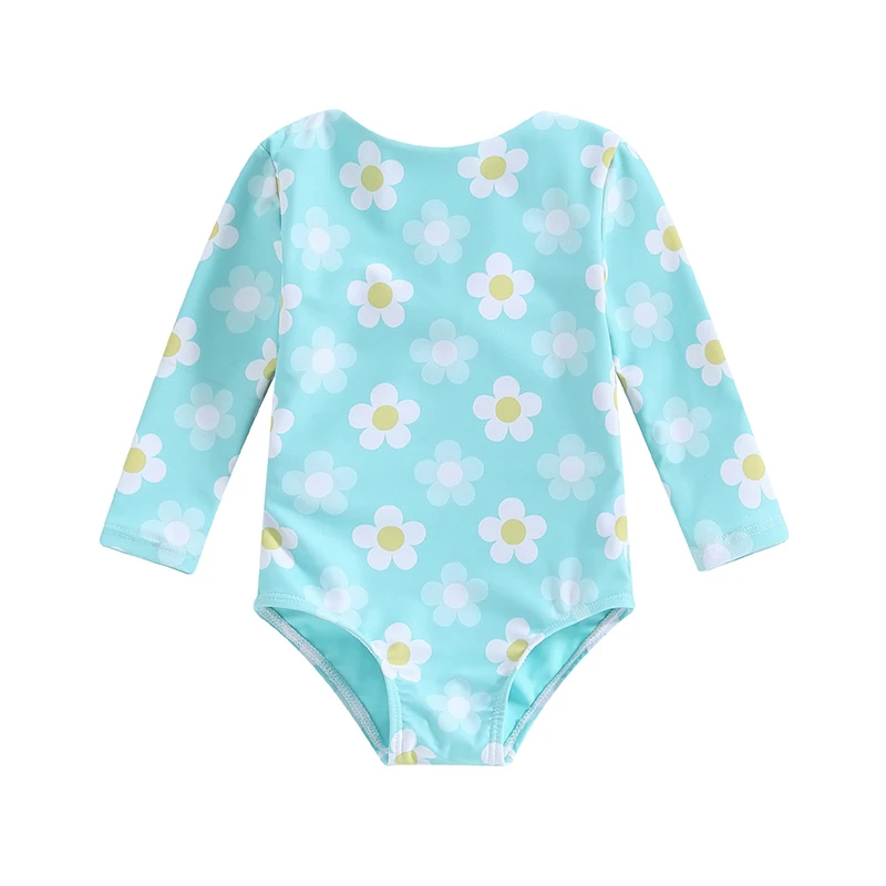 Baby Girls Floral Print Long Sleeve Swimsuit - Image 8