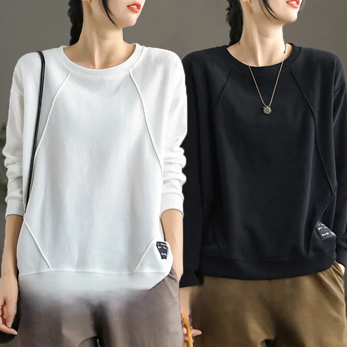 Loose Fit Pure Cotton Long Sleeve Hoodie Women's Casual Style round Neck Printed Top Korean Version Spring Autumn New Arrival - Image 17