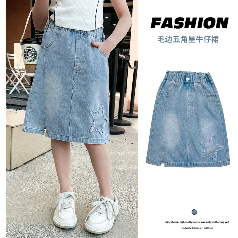 Girls' Casual Knee-Length Cotton Denim Skirt - Image 7