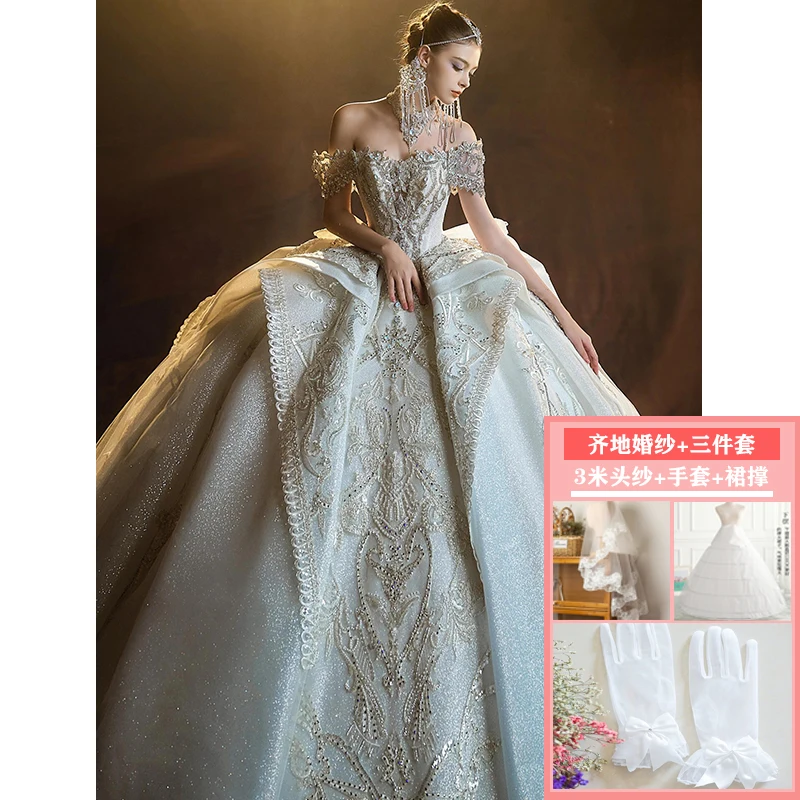 One-shoulder heavy Industry luxury haute couture new textured large tail main fabric dress - Image 6