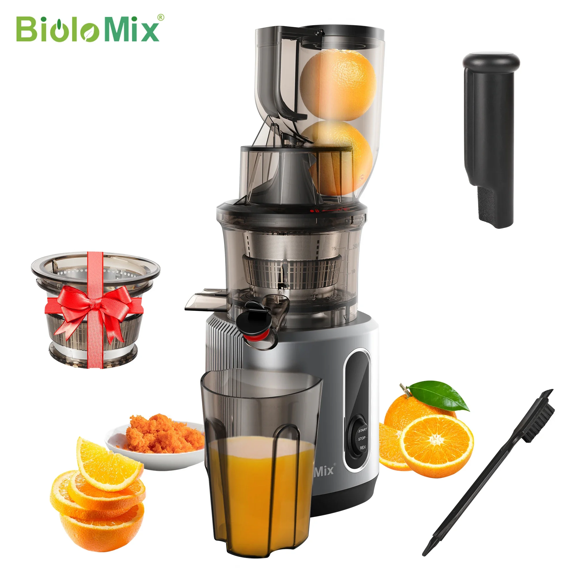 BioloMix 200W Cold Press Juicer with 78mm Feed Chute, Tritan BPA‑Free