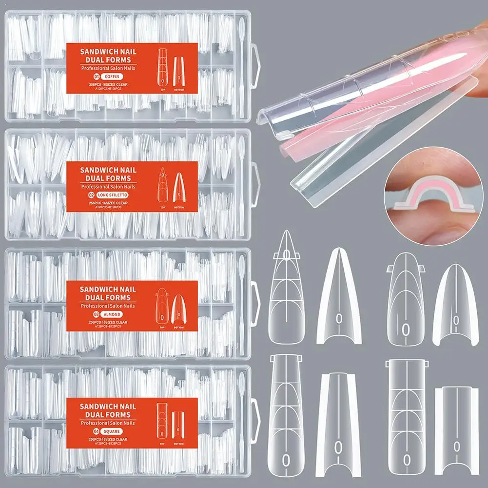 256‑Piece Dual‑Form Nail Extension Set – Plastic Sandwich Tips