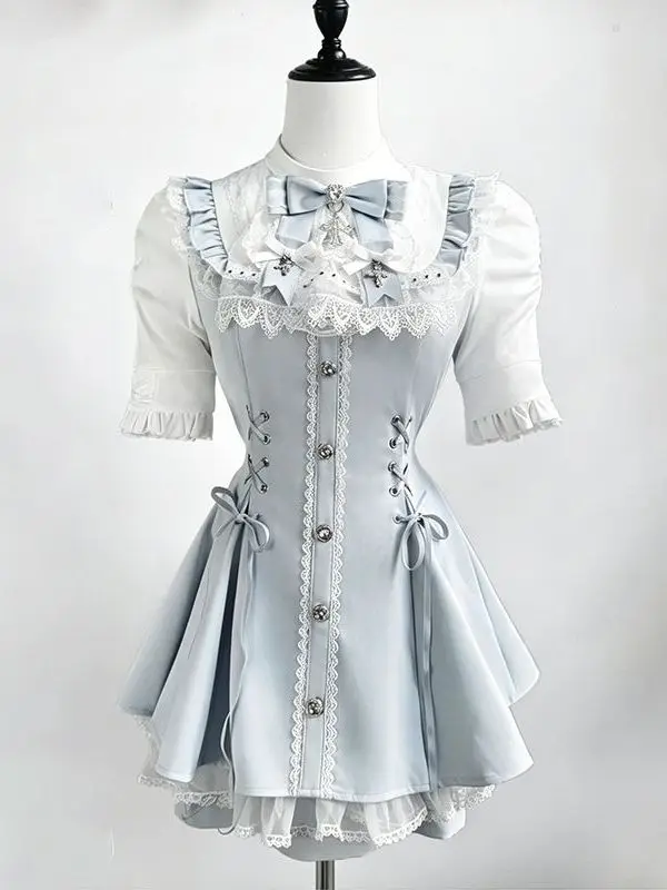 Lolita Short Sleeve Dress Women's Adult Dark Gothic Subculture Clothing Summer Japanese Style A-Line Skirt Waist-Cinching - Image 2
