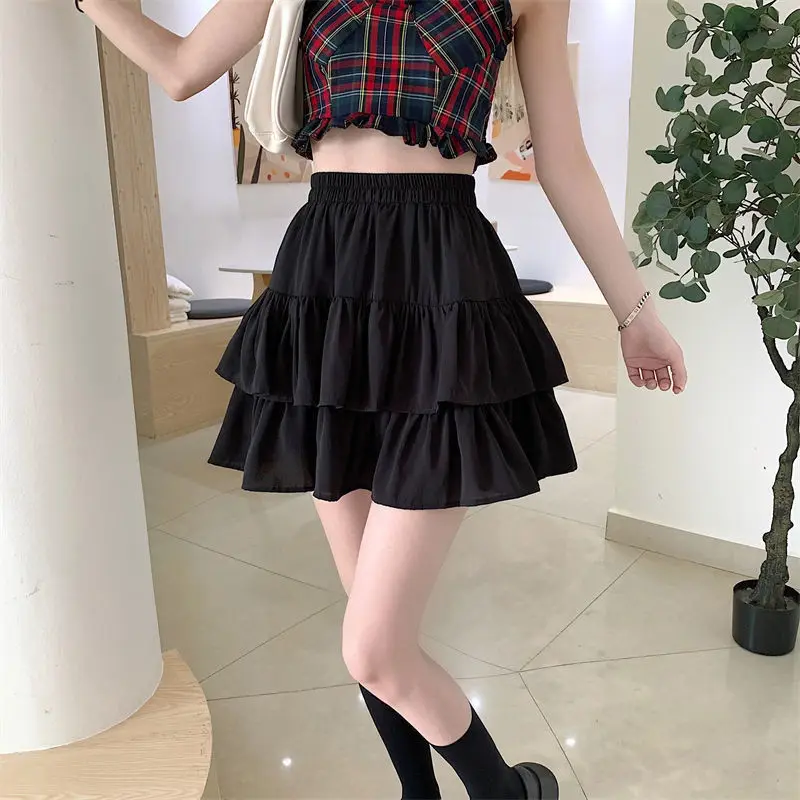 Pleated A-line Skirt White Women Ruffles Sweet Hottie Preppy Style Elastic Elastic Waist Slim Thin SimpleCasual Summer Wholesale - Image 4