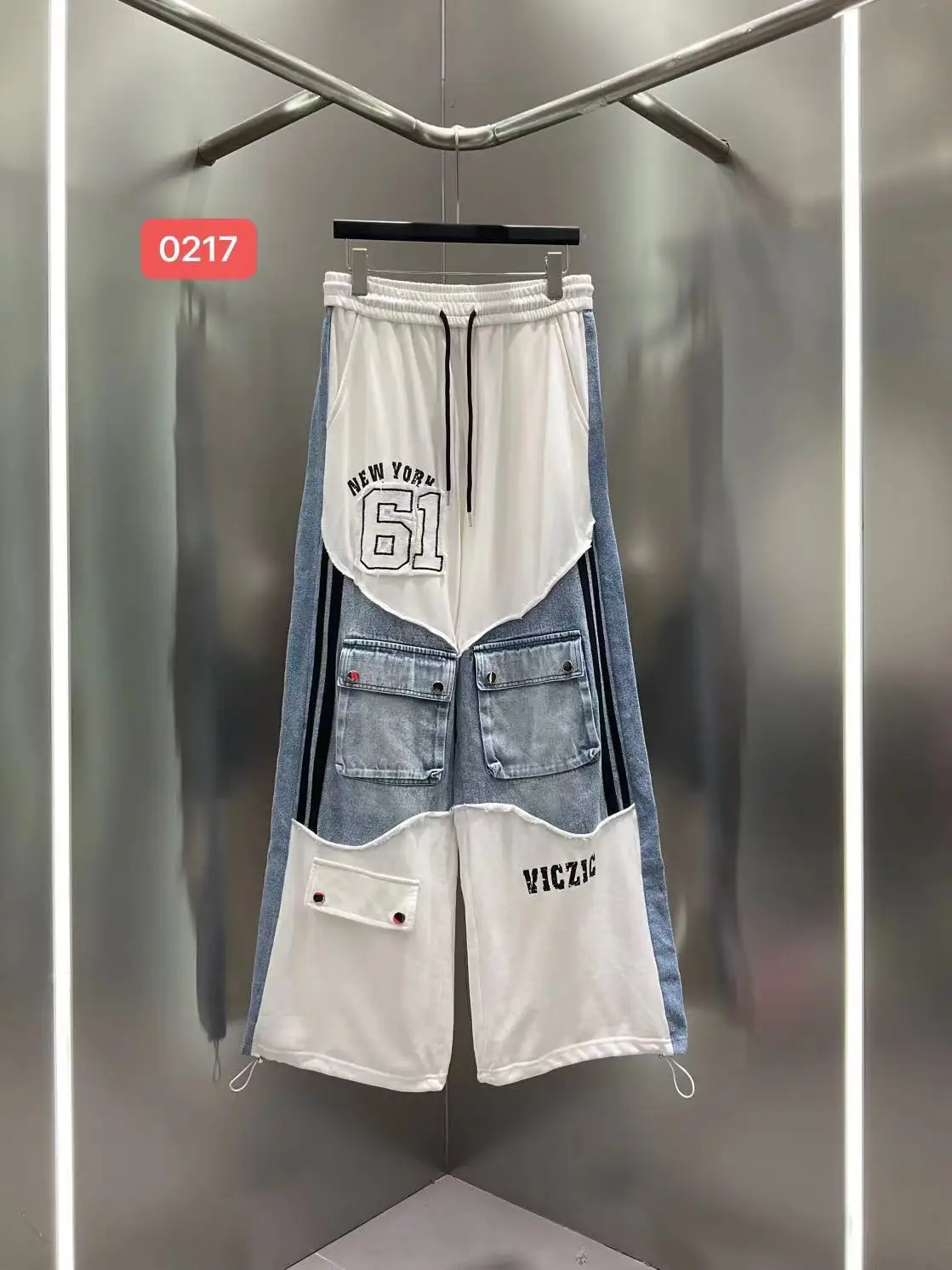 Women's Ripped Denim Tee and Letter Print Pants Set - view 13