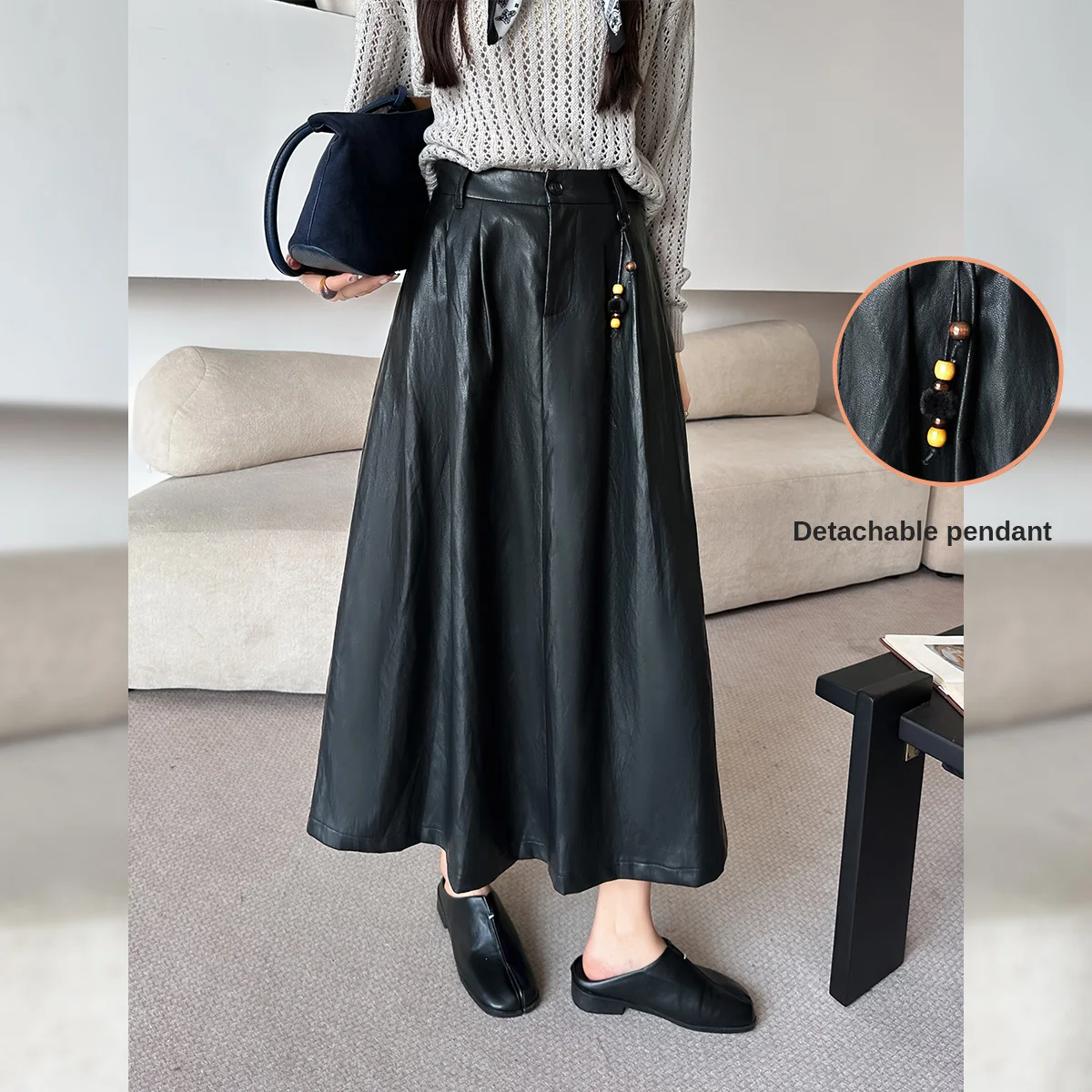 LOUIS YAO Retro Faux Leather Midi Skirt 2026 Autumn & Winter Vintage Style Faux Leather Mid-Length Skirt for Women - Image 7