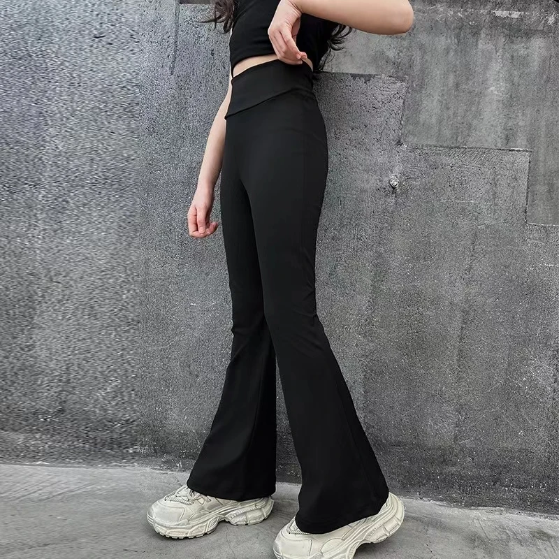 High Waist Black Flared Yoga Pants for Girls - Image 3