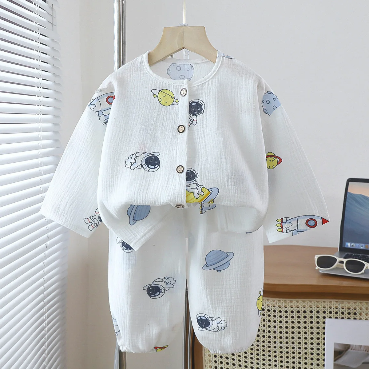 Kids Unisex Cotton Gauze Sleepwear Set – Raglan Full Sleeve Summer - Image 13