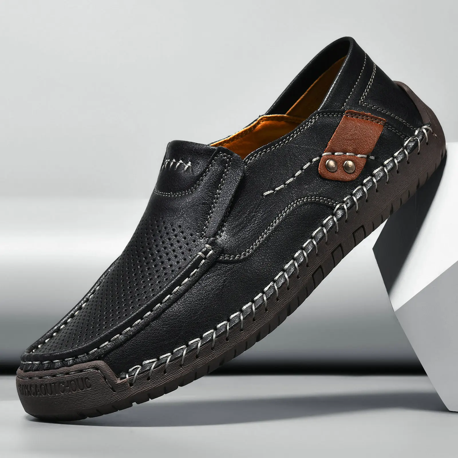 Leather Men's Handmade Slip-On Loafers – PU Lining, Rubber Sole - Image 10