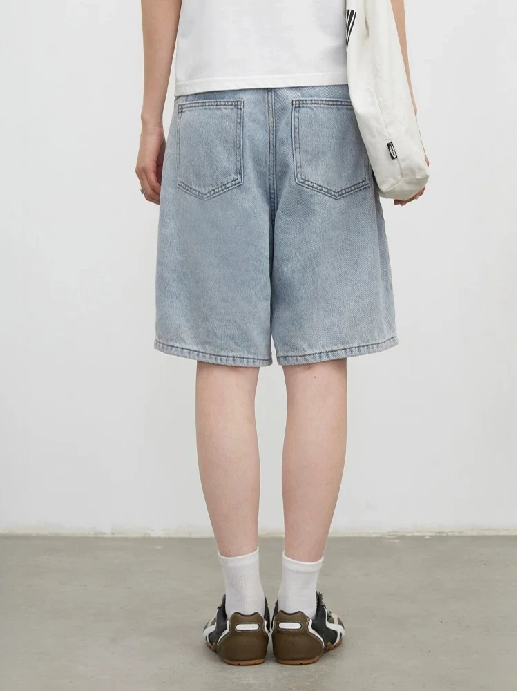 CHIC VEN Fashion Women Shorts Mid-length Blue New Dividing Line Design Retro Washed Cotton Straight Leg Short Jeans Summer 2026 - Image 6