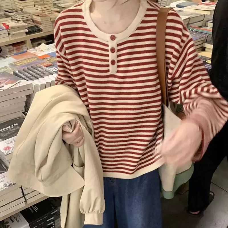 Women's Vintage Striped Button Knit Sweater - view 5