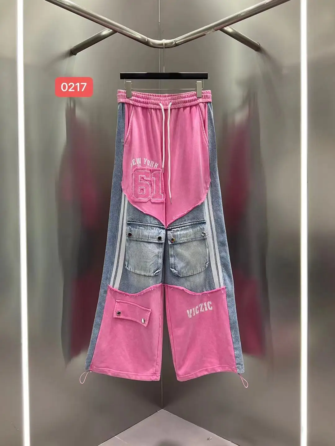 Women's Ripped Denim Tee and Letter Print Pants Set - view 2