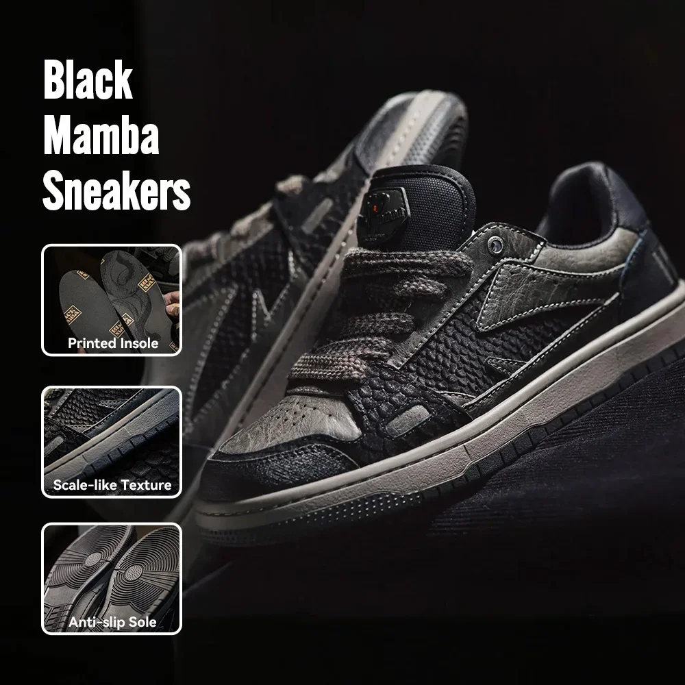 Maden Men’s Low‑Top Snake Print Sneakers – Breathable Synthetic Upper