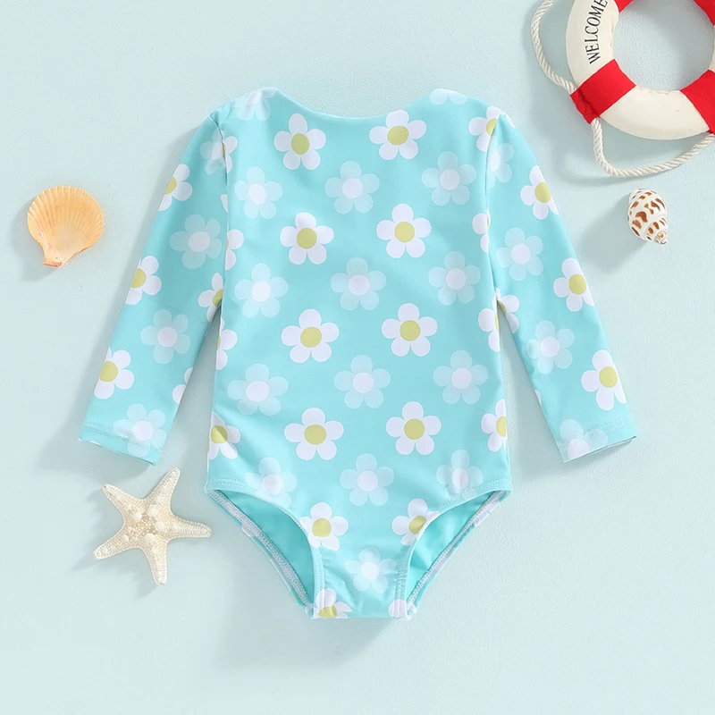Baby Girls Floral Print Long Sleeve Swimsuit - Image 2