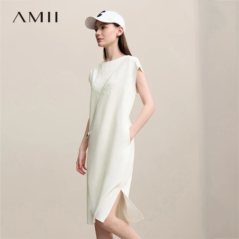 Women's Embroidered Lace Boat Neck Midi Dress
