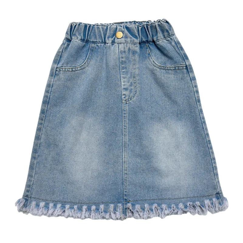 Girls' Casual Knee-Length Cotton Denim Skirt - Image 6