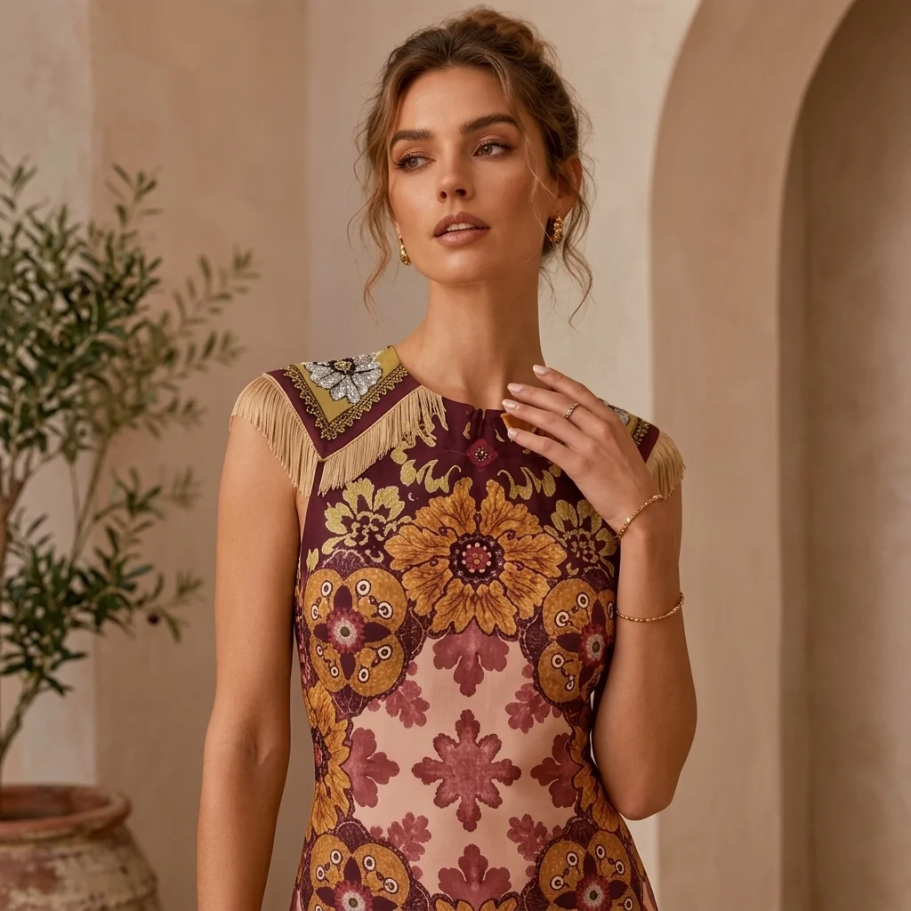 Women's Boho Scarf Print Wrap Midi Dress - view 5