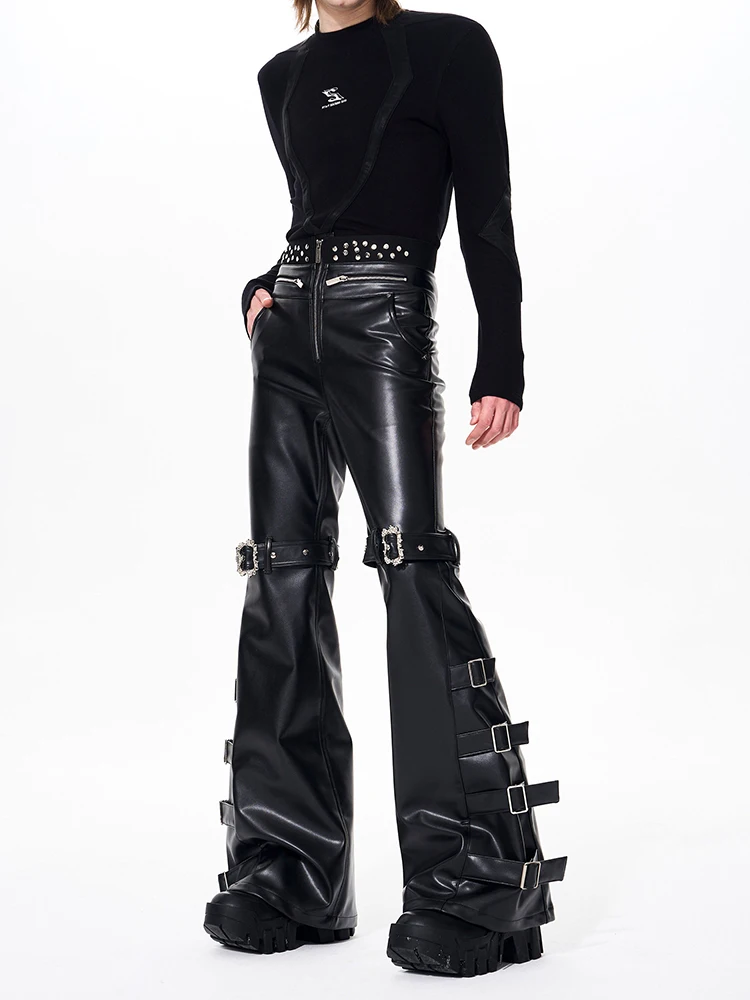 Men's Black Faux Leather Flare Pants - Image 7