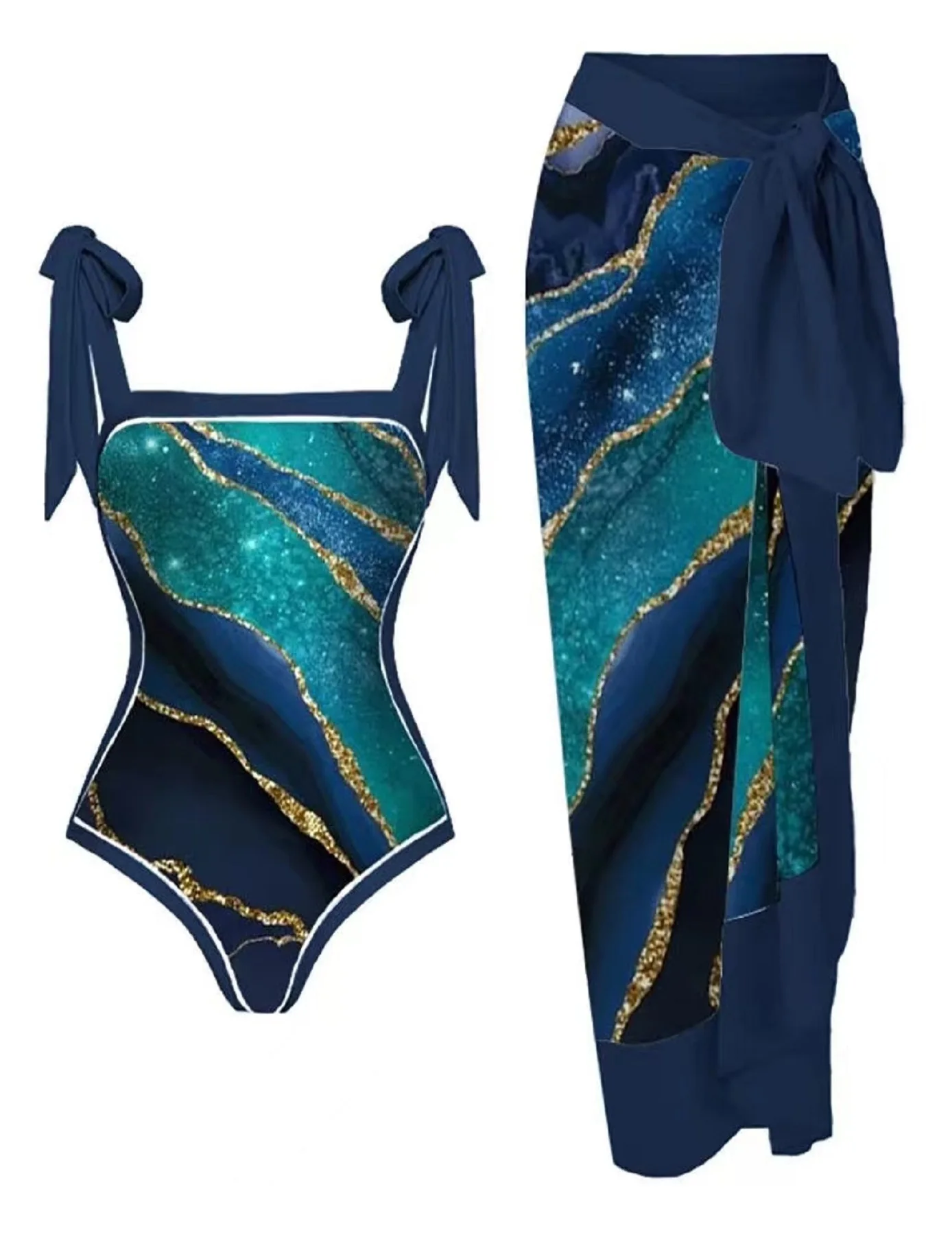 Women's Printed One-Piece Swimsuit with Skirt - view 18