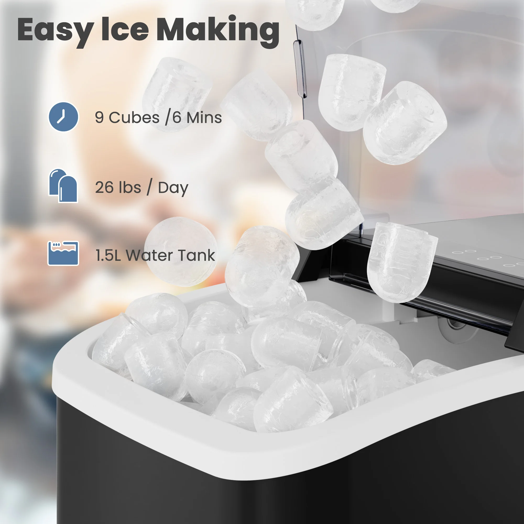 Portable Countertop Ice Maker – 9 Bullet Cubes, Self‑Cleaning, 1.5L - Image 3
