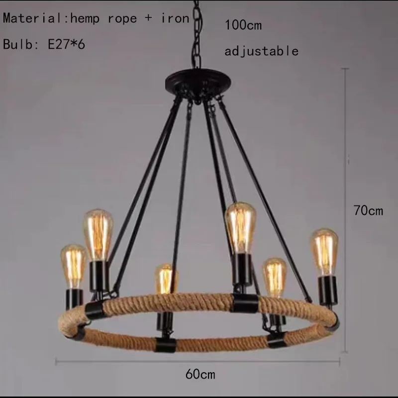 Vintage Rope LED Pendant Lamp – Metal Black/Brown Chandelier - Image 18