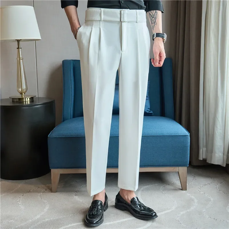 High Waisted Suit Pants Polyester Cotton Slim Fit - Image 4